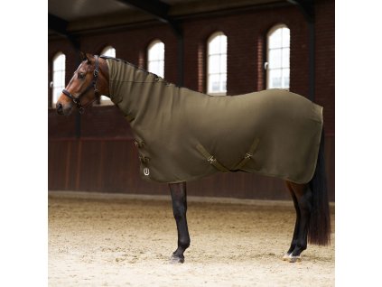 Fleece deka s krkem a křížovým zapínáním Imperial Riding Fundamental, Olive green